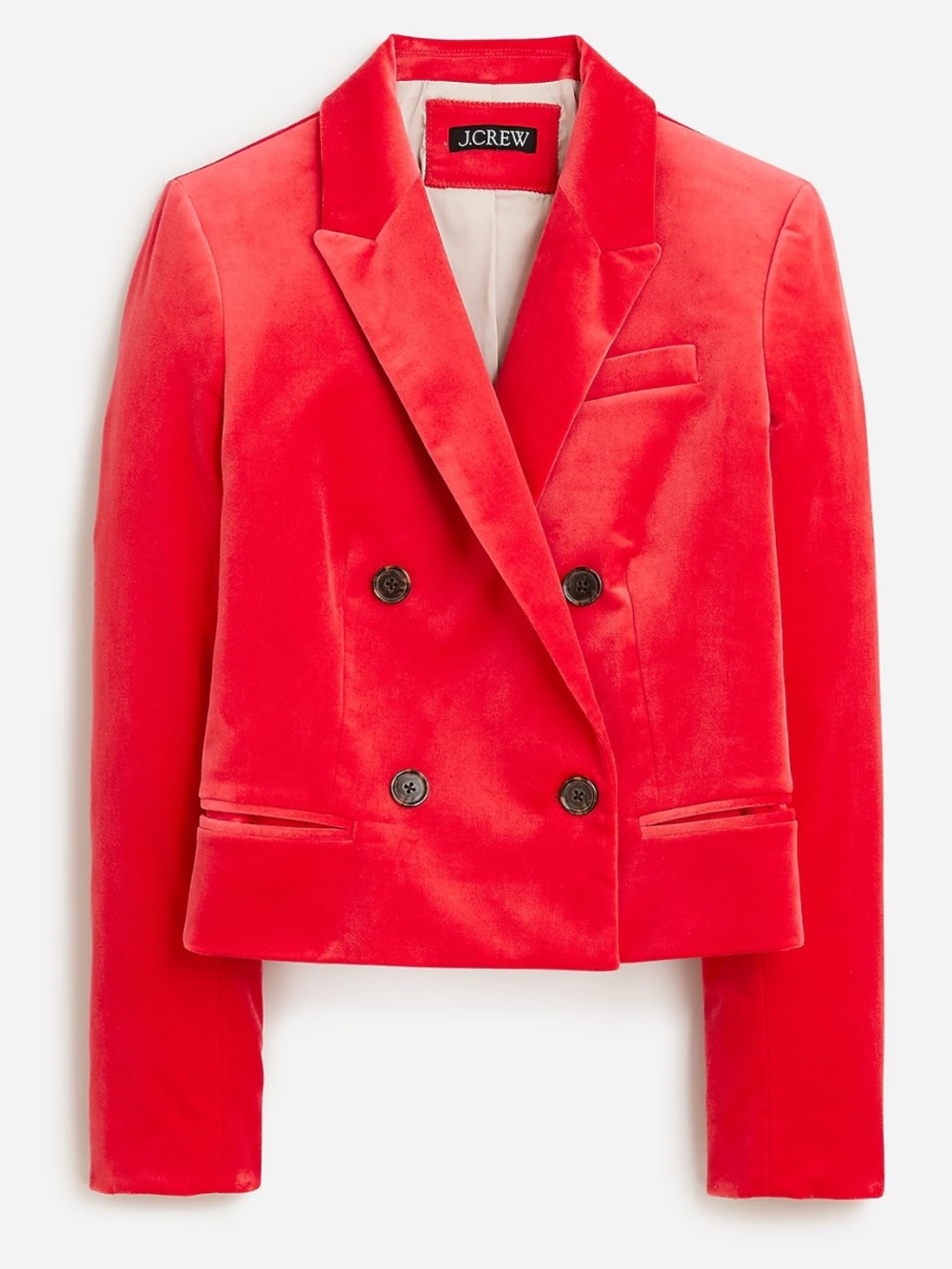 J.Crew Cropped double-breasted blazer in stretch velvet Festival Red 4